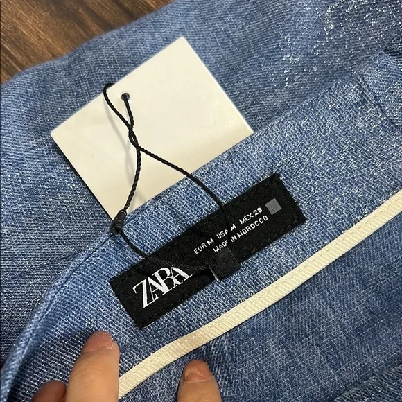 NWT Zara linen blend Modern Blue Wide-Leg Pantsuit set size M
